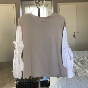 ZARA Sweatshirt Blouse with Tie Sleeves